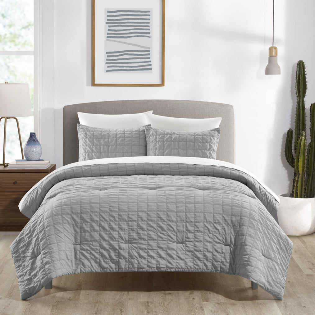 Dessay 2 or 3 Piece Comforter Set Washed Garment Technique Geometric Square Tile Image 1