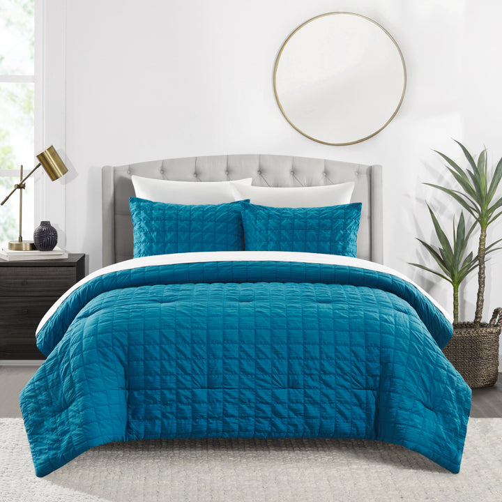 Dessay 2 or 3 Piece Comforter Set Washed Garment Technique Geometric Square Tile Image 4