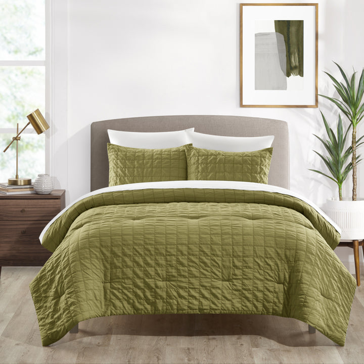 Dessay 2 or 3 Piece Comforter Set Washed Garment Technique Geometric Square Tile Image 5