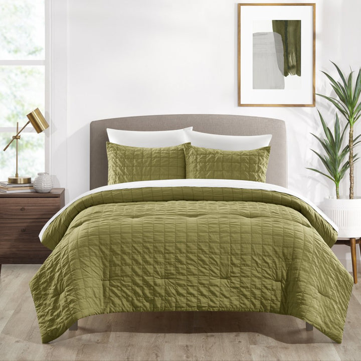 Dessay 2 or 3 Piece Comforter Set Washed Garment Technique Geometric Square Tile Image 1