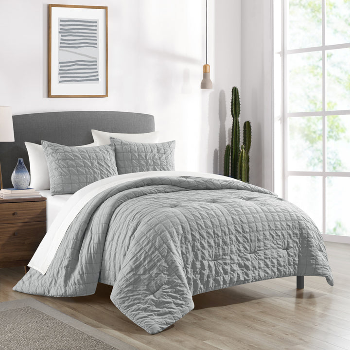 Dessay 2 or 3 Piece Comforter Set Washed Garment Technique Geometric Square Tile Image 8