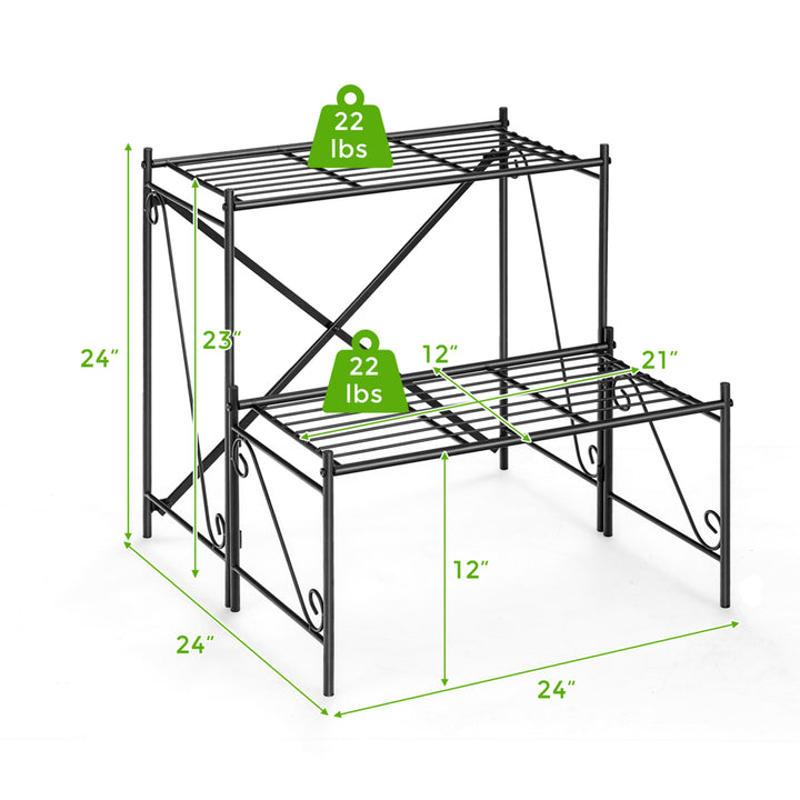 2-Tier Stair Style Metal Plant Stand Flower Pot Display Holder Indoor and Outdoor Image 2