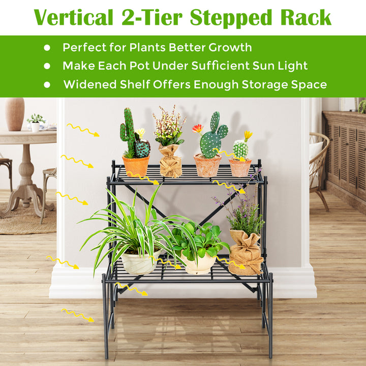 2-Tier Stair Style Metal Plant Stand Flower Pot Display Holder Indoor and Outdoor Image 6