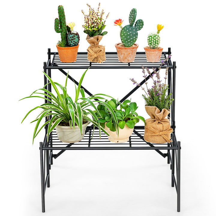 2-Tier Stair Style Metal Plant Stand Flower Pot Display Holder Indoor and Outdoor Image 9