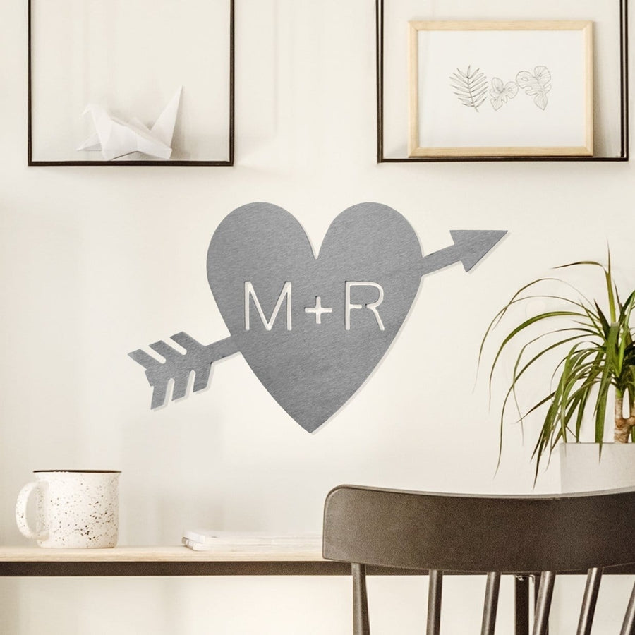 Heart Arrow Initials Sign - Metal Hanging Arrow Heart Image 1