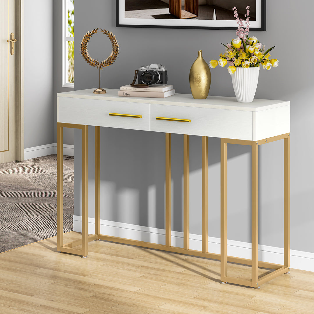 Tribesigns Console Table 2-Drawer, 47-inch White Sofa Couch Table Hallway Foyer Table Image 1