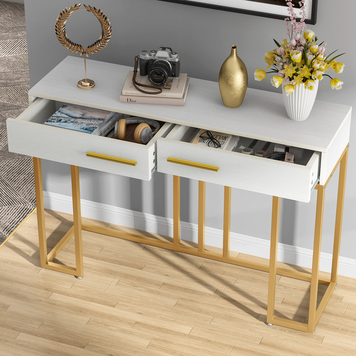 Tribesigns Console Table 2-Drawer, 47-inch White Sofa Couch Table Hallway Foyer Table Image 2