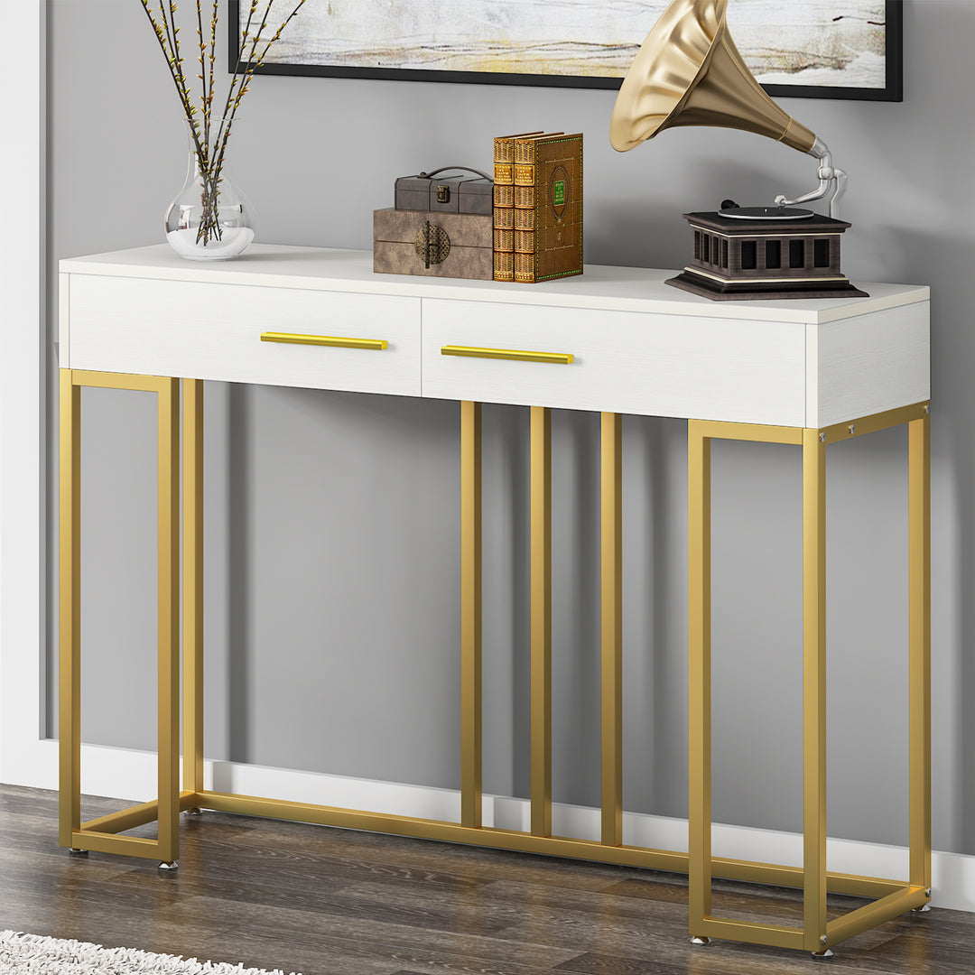 Tribesigns Console Table 2-Drawer, 47-inch White Sofa Couch Table Hallway Foyer Table Image 5