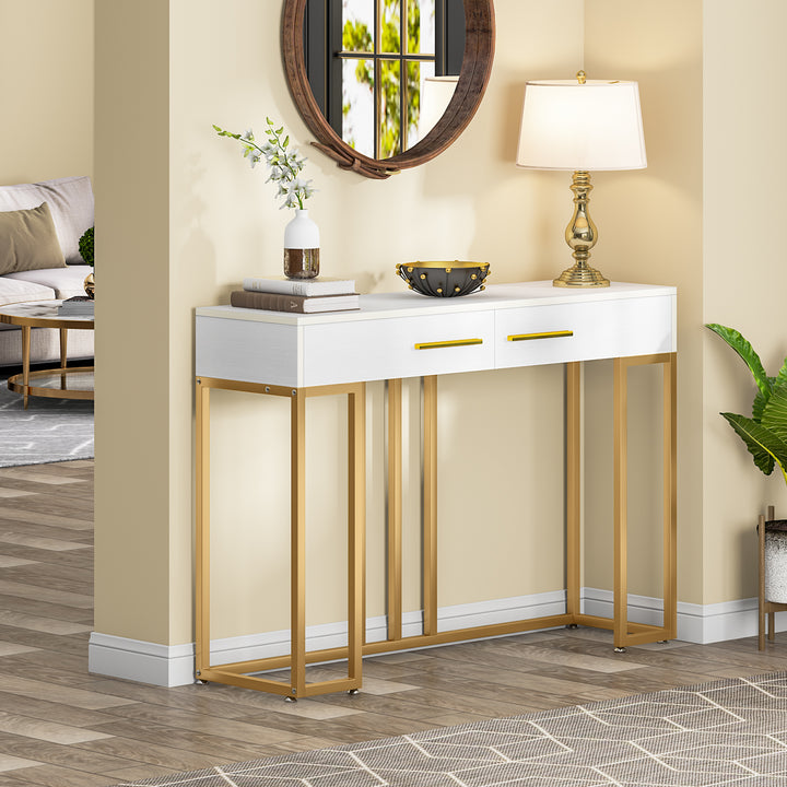 Tribesigns Console Table 2-Drawer, 47-inch White Sofa Couch Table Hallway Foyer Table Image 6