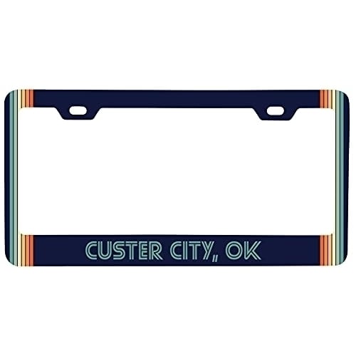 Custer City Oklahoma Car Metal License Plate Frame Retro Design Image 1