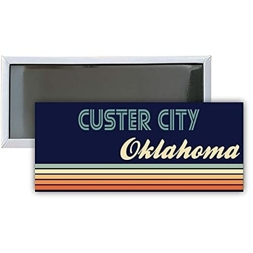 Custer City Oklahoma Souvenir 4.75x2-Inch Rectangle Fridge Magnet Retro Design Image 1