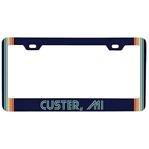 Custer Michigan Car Metal License Plate Frame Retro Design Image 1