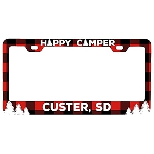 Custer South Dakota Car Metal License Plate Frame Plaid Design Image 1