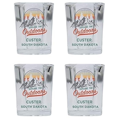 Custer South Dakota Explore the Outdoors Souvenir 2 Ounce Square Base Liquor Shot Glass 4-Pack Image 1