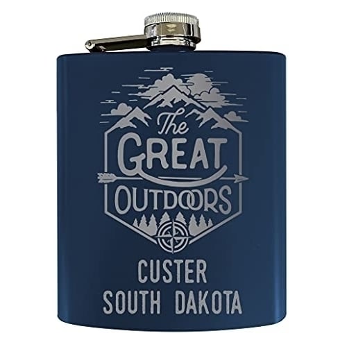 Custer South Dakota Laser Engraved Explore the Outdoors Souvenir 7 oz Stainless Steel 7 oz Flask Navy Image 1