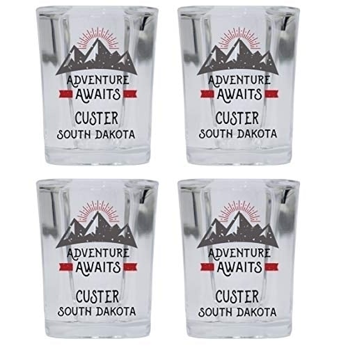 Custer South Dakota Souvenir 2 Ounce Square Base Liquor Shot Glass Adventure Awaits Design 4-Pack Image 1