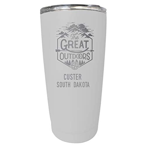 R and R Imports Custer South Dakota Etched 16 oz Stainless Steel Insulated Tumbler Outdoor Adventure Design White White. Image 1