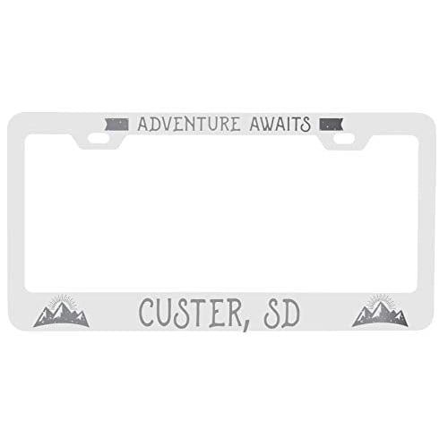 R and R Imports Custer South Dakota Laser Engraved Metal License Plate Frame Adventures Awaits Design Image 1