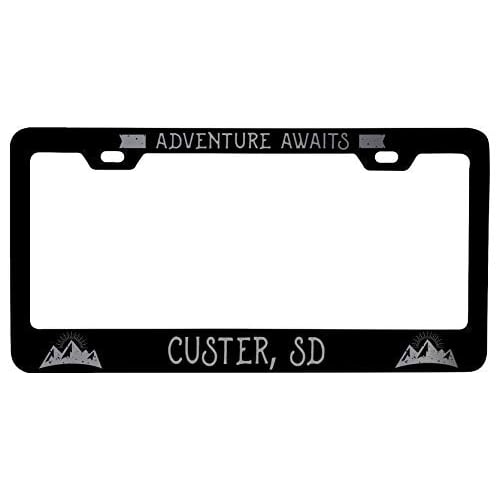 R and R Imports Custer South Dakota Laser Etched Vanity Black Metal License Plate Frame Image 1