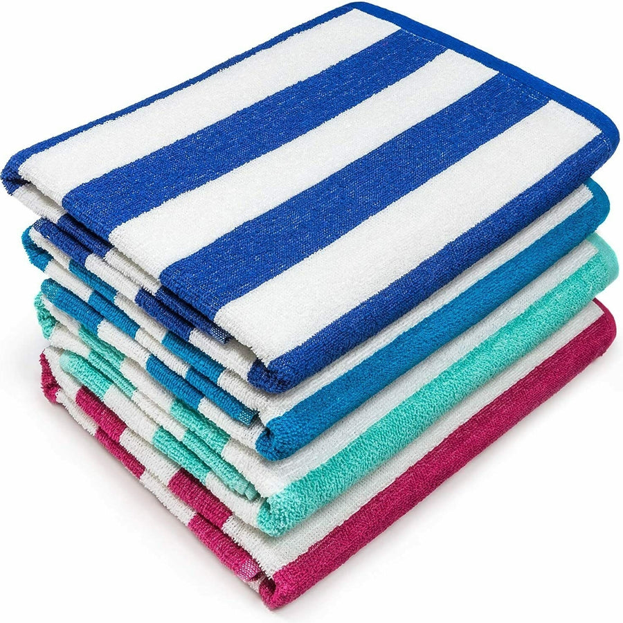 3-Pack 100% Cotton Striped Beach Towels 30x60 Ultra-Soft Quick Dry Hotel Pool Image 1