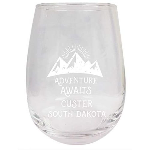 Custer South Dakota Souvenir 9 Ounce Laser Engraved Stemless Wine Glass Adventure Awaits Design 2-Pack Image 1