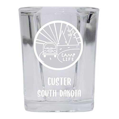 Custer South Dakota Souvenir Laser Engraved 2 Ounce Square Base Liquor Shot Glass Camp Life Design Image 1