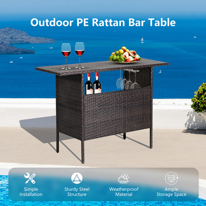 Patio Garden Rattan Wicker Bar Height Counter Table Storage Shelf Rail Image 5