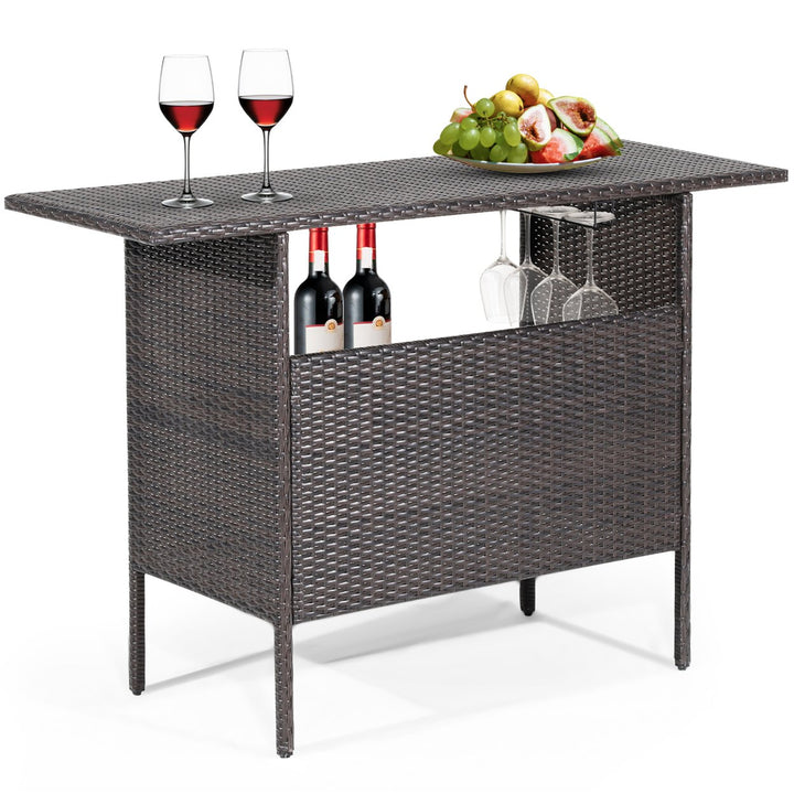 Patio Garden Rattan Wicker Bar Height Counter Table Storage Shelf Rail Image 10