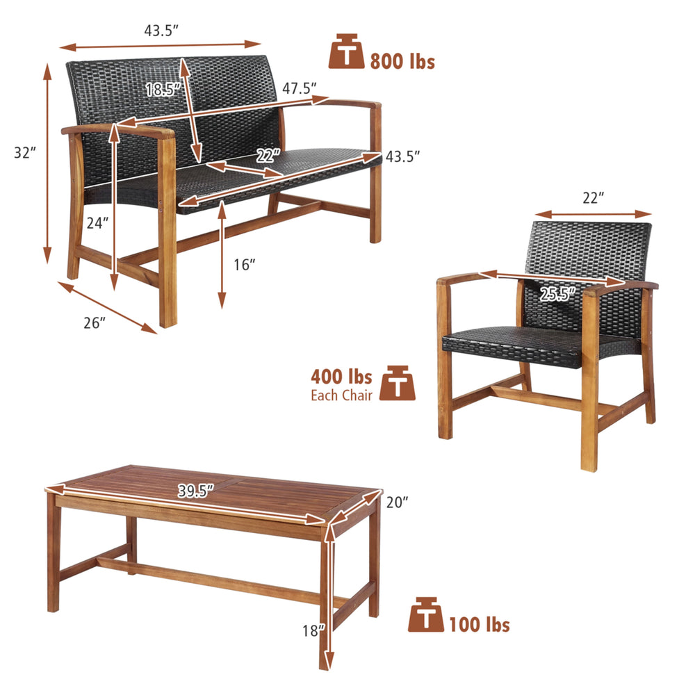 8PCS Patio Conversation Set Outdoor Furniture Set w/ Acacia Wood Frame Image 2