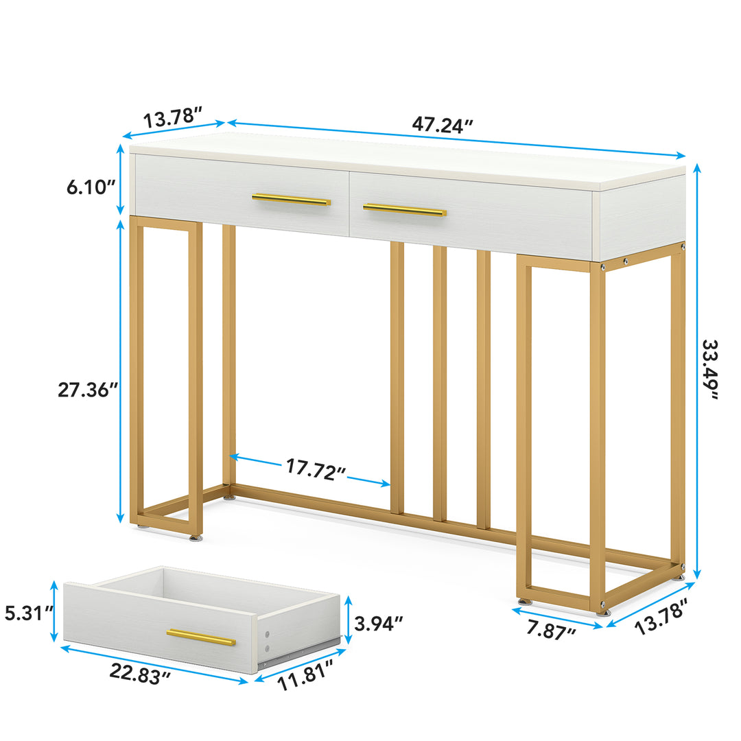 Tribesigns Console Table 2-Drawer, 47-inch White Sofa Couch Table Hallway Foyer Table Image 7