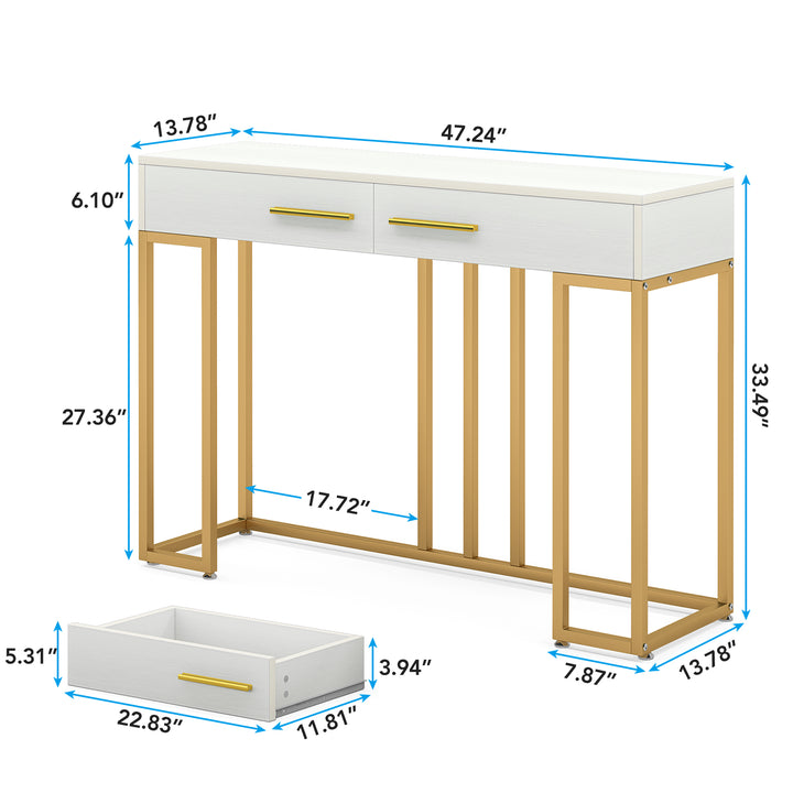 Tribesigns Console Table 2-Drawer, 47-inch White Sofa Couch Table Hallway Foyer Table Image 7