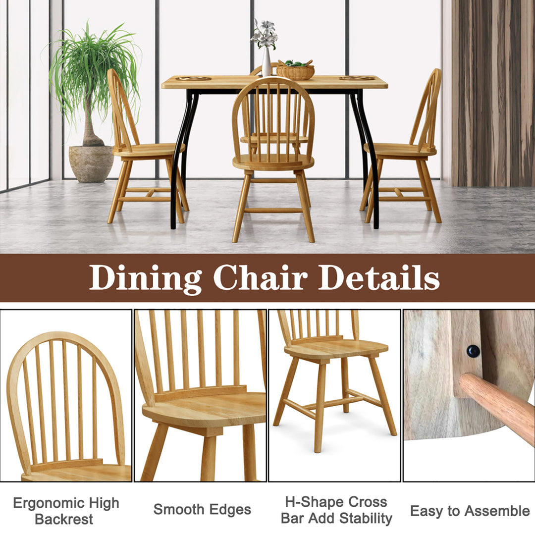 4 PCS Vintage Windsor Dining Side Chair Wood Spindleback Kitchen Natural Image 8