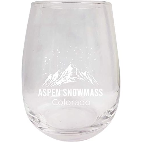 Aspen Snowmass Colorado Ski Adventures Etched Stemless Wine Glass 9 oz 2-Pack Image 1