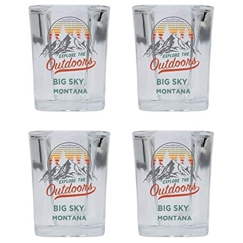 Big Sky Montana Explore the Outdoors Souvenir 2 Ounce Square Base Liquor Shot Glass 4-Pack Image 1