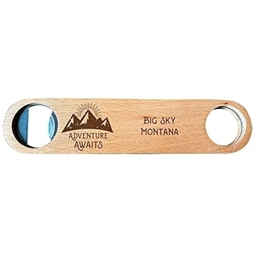 Big Sky Montana Laser Engraved Wooden Bottle Opener Adventure Awaits Design Image 1