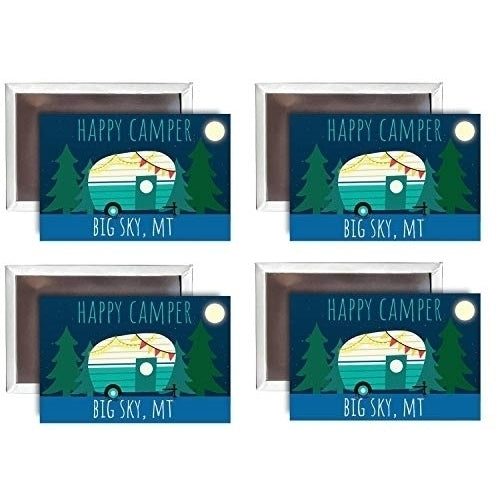 Big Sky Montana Souvenir 2x3-Inch Fridge Magnet Happy Camper Design 4-Pack Image 1