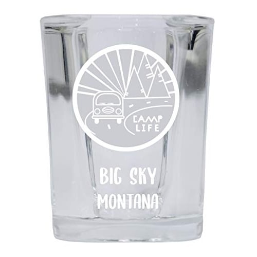 Big Sky Montana Souvenir Laser Engraved 2 Ounce Square Base Liquor Shot Glass 4-Pack Camp Life Design Image 1