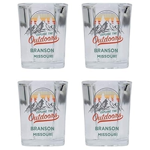 Branson Missouri Explore the Outdoors Souvenir 2 Ounce Square Base Liquor Shot Glass 4-Pack Image 1