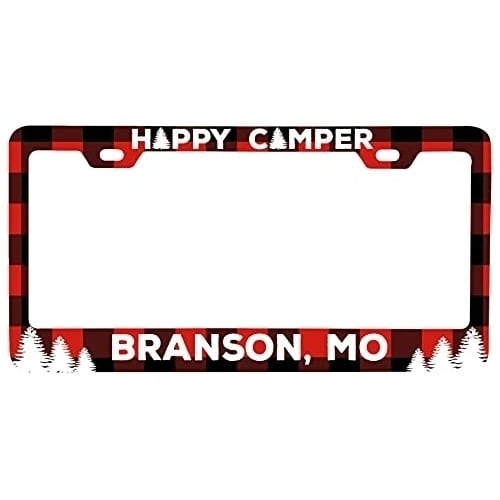 Branson Missouri Car Metal License Plate Frame Plaid Design Image 1