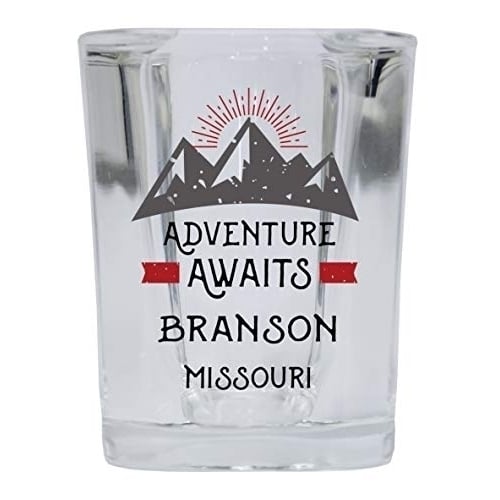 Branson Missouri Souvenir 2 Ounce Square Base Liquor Shot Glass Adventure Awaits Design Image 1