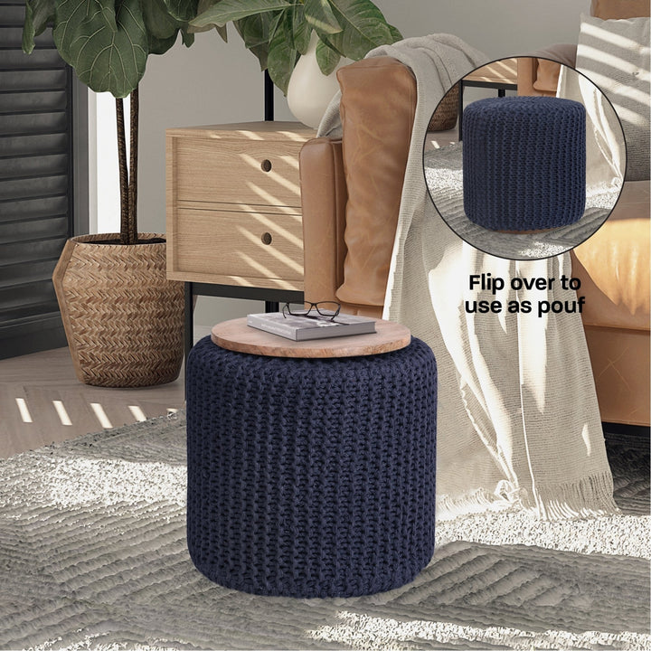 Boyd 3-in-1 Round Pouf-Ottoman-End Table Image 3
