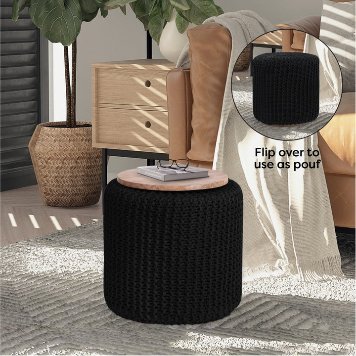 Boyd 3-in-1 Round Pouf-Ottoman-End Table Image 4