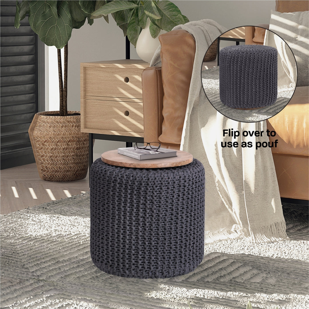 Boyd 3-in-1 Round Pouf-Ottoman-End Table Image 5