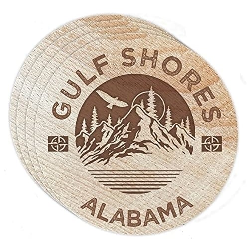 Gulf Shores Alabama 4 Pack Engraved Wooden Coaster Camp Outdoors Design Image 1