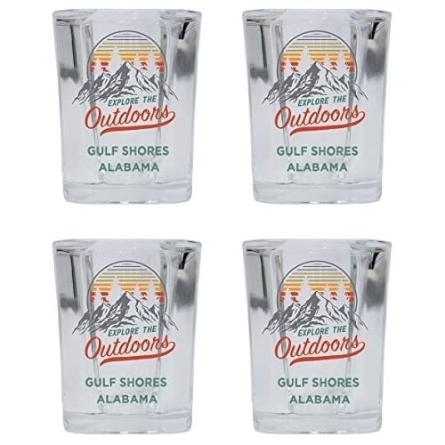 Gulf Shores Alabama Explore the Outdoors Souvenir 2 Ounce Square Base Liquor Shot Glass 4-Pack Image 1