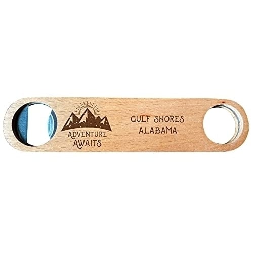 Gulf Shores Alabama Laser Engraved Wooden Bottle Opener Adventure Awaits Design Image 1