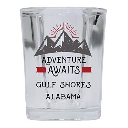 Gulf Shores Alabama Souvenir 2 Ounce Square Base Liquor Shot Glass Adventure Awaits Design Image 1