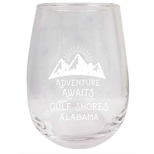 Gulf Shores Alabama Souvenir 9 Ounce Laser Engraved Stemless Wine Glass Adventure Awaits Design 2-Pack Image 1