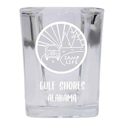 Gulf Shores Alabama Souvenir Laser Engraved 2 Ounce Square Base Liquor Shot Glass 4-Pack Camp Life Design Image 1