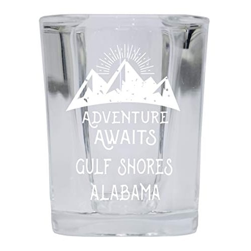 Gulf Shores Alabama Souvenir Laser Engraved 2 Ounce Square Base Liquor Shot Glass Adventure Awaits Design Image 1